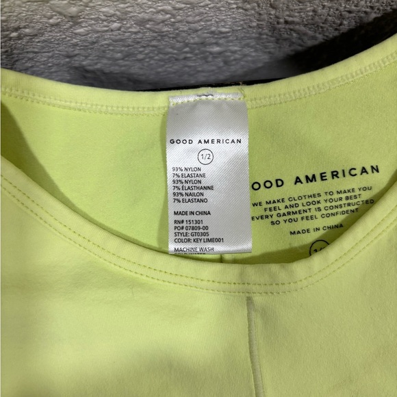 Good American Highlighter Yellow Crew Neck Short Sleeve Tee Sz 1/2 - Picture 2 of 11